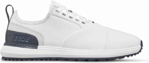 close up of True Linkswear Lux Pro golf shoe in white, one of the most comfortable golf shoes on the market